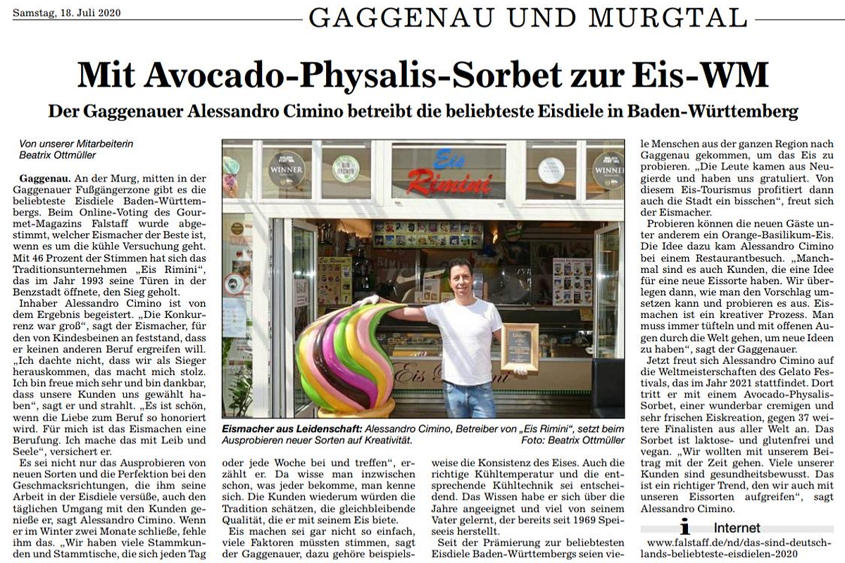 Eis Rimini Gaggenau - Auszeichnungen